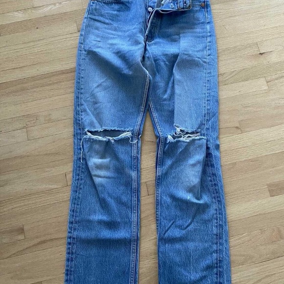 Women's Blue Distressed Jeans - Picture 1 of 4